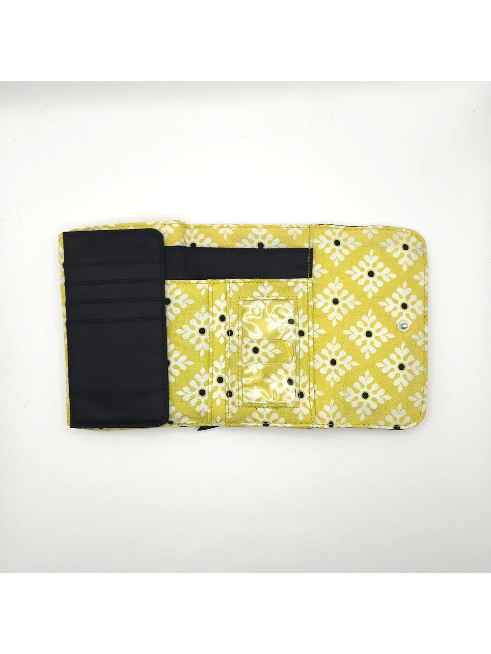 Vera Bradley Quilted Trifold Euro Retired Baroque Wallet Black Yellow Floral